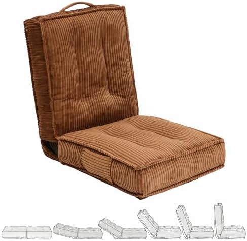 Folding Floor Tatami Chair with Back Support, 6-Position Adjustable, Coffee