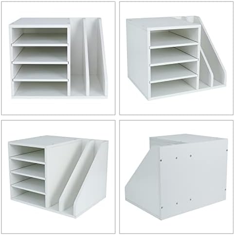 PAG-Mass Wood Desktop File Holder Organizer Mail Sorter for File Folders, Mails, Envelopes, Mailing Supplies or Magazines, White