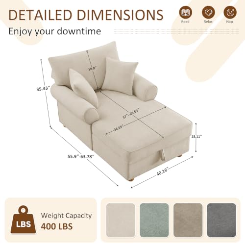63.78" Oversized Chaise Lounge Chair with Storage, Chenille Beige