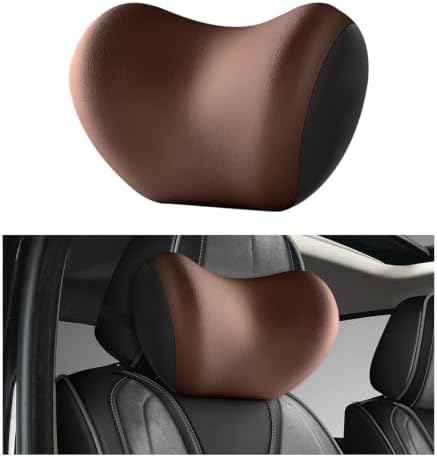 Car Headrest Cushion, Ergonomic Memory Foam Car Neck Back Support w/Removable Cover, Universal Breathable Lumbar Cushion Headrest Pillow with Adjusatble Strap (Coffee)