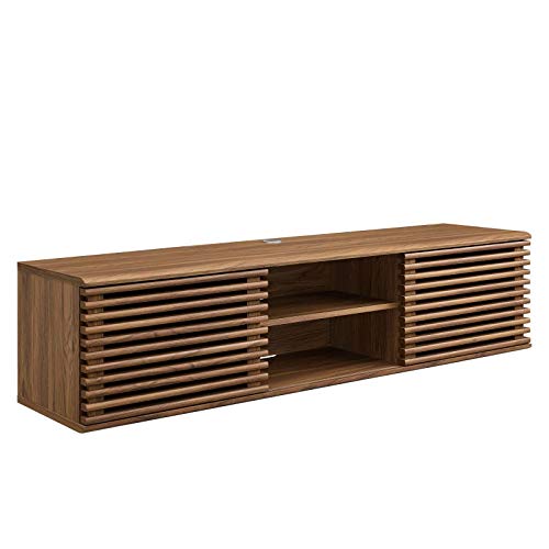 Render 60" Mid-Century Modern Wall Mount Media Console TV Stand, 60 Inch, Walnut