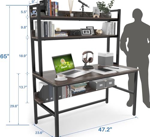 Desk with Hutch, Computer Desk with Shelves, 47 Inch