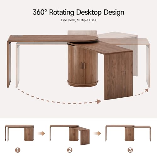 60 in L Shaped Desks,360° Rotating Swivel Corner Desk,Walnut