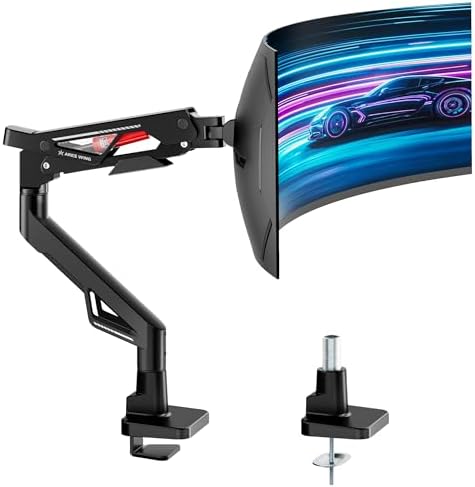 ARES WING Ultrawide Gas Spring Monitor Arm 57"66Lbs VESA Clamp Grommet Base