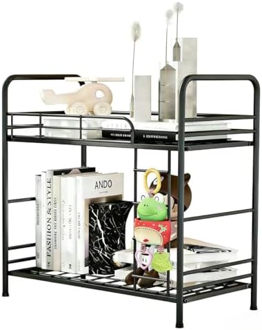 Desktop Shelf Organizer, 2 Tier k Organizer Storage Rack and Frees Up The Space of The Desk, Small Metal Bookshelf with Bunk Bed Design for Dormitory, Home, Office