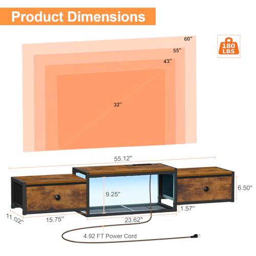 Floating TV Stand, Floating Entertainment Center for TVs up to 60"