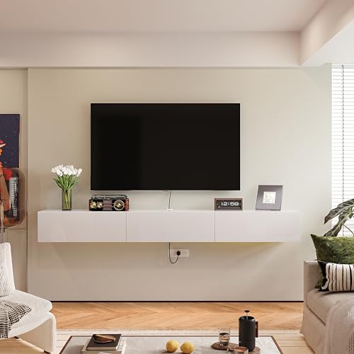 47'' Floating TV Stand,High Gloss Wall Mounted TV Console,White