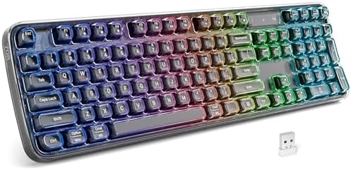 GEEZER Computer Backlit Keyboard Black Crystal - Full-Size Bluetooth Wireless Rechargeable Transparent Keycap Portable Keyboards Compatible with Windows, Laptop, PC, Desktop