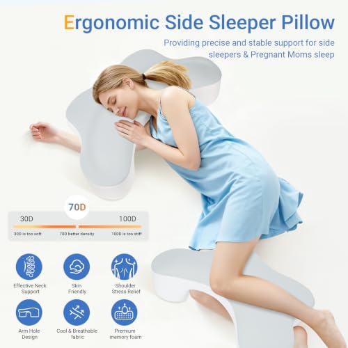 Side Sleeper Pillows with Arm Holes,Neck Support & Rotator Cuff Pain Relief