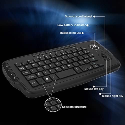 Docooler Trackball Mouse Keyboard, 2.4GHz Wireless Trackball Mouse Keyboartd Combo, Plug and Play, Mini Keyboard with Trackball Mouse Scroll Wheel for PC, Android Tv Box, Remote Controller - Black