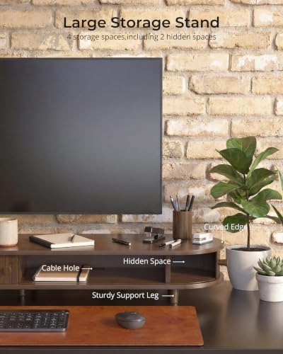 42 Inch Curved Dual Monitor Stand Riser with Storage Desk Shelf