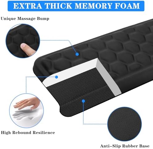 2 Pack L-Shaped Desk Elbow Pads, Adjustable Spacing Soft Memory Foam with Non-Slip Base, Ergonomic Desk Edge Cushion & Wrist Rest for Computer Keyboard, Office and Home Use Black