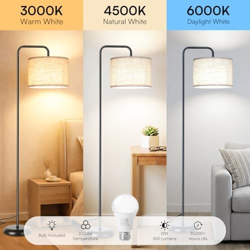 TJOY Floor Lamp, Black Standing Floor Lamp for Living Room with 3 CCT Bulb