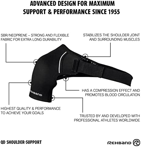 Rehband Shoulder Brace for Men & Women, Adjustable Neoprene Shoulder Support for Sports & Everyday Use, Shoulder Bandage for Left & Right, Colour:Black, Size:Medium, Side:Left