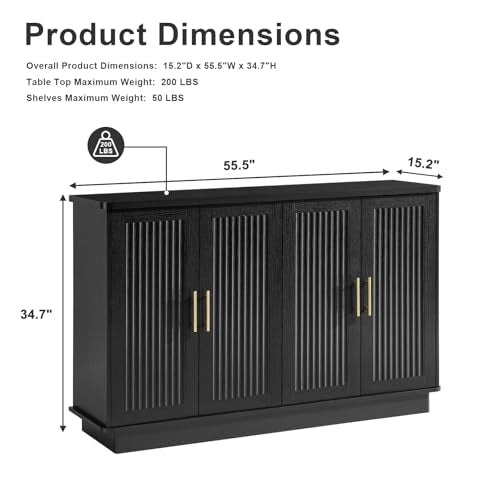 Modern Sideboard Buffet Cabinet with Storage, Black