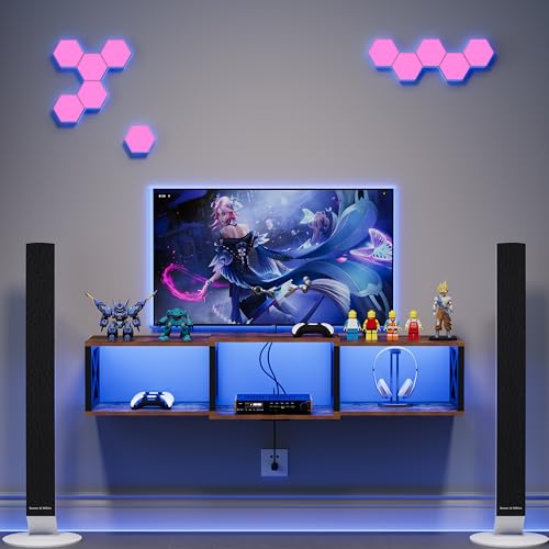 Floating 45.7" TV Stand with LED & Power Outlets for Under tv Shelf