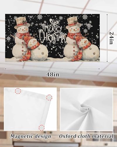 Black Snowman Magnetic Fluorescent Light Covers for Ceiling Lights 2 x 4 Feet,Vintage Christmas Snowflakes Watercolor Office Classroom Kitchen Drop Ceiling Light Covers Filters Shade Panel 3 Packs