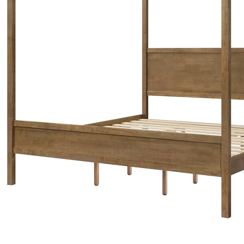 King Canopy Bed Frame with Headboard & 4 Posters, Antique Natural