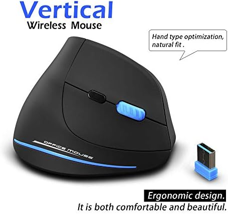 ZLOT Vertical Wireless Mouse,2.4G USB Optical Ergonomic Mice with 3 Adjustable DPI 1000/1600/2400 and 6 Buttons for Laptop, PC, Computer, Desktop, Black