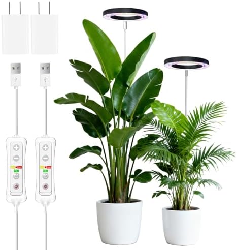yadoker Plant Grow Light,LED Growing Light Full Spectrum for Indoor Plants,Aluminum Black Plant Lights,Height Adjustable, Automatic Timer, 5V Low Safe Voltage