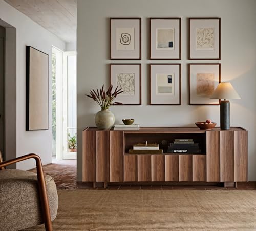 61" Mid Century Modern TV Stand with Storage, Wave Design, Walnut