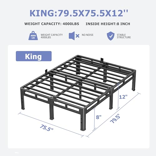 Metal Platform Bed Frame King Size, 12 Inch Dual-Layer Heavy Duty Base