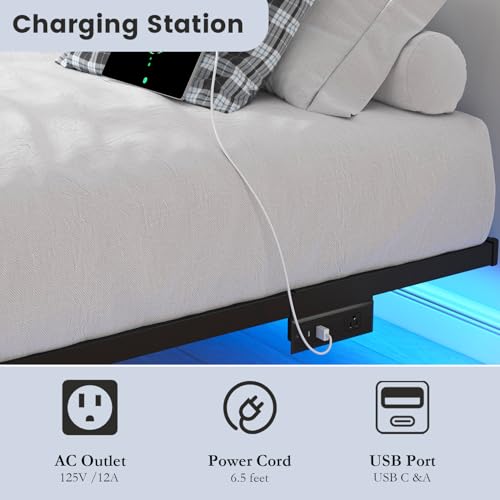 HAVONIZD 8 inch Floating Bed Frame Full with Charging Station