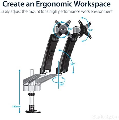 StarTech Desk Mount Dual Monitor Arm 30in, Articulating, Silver (ARMDUAL30)