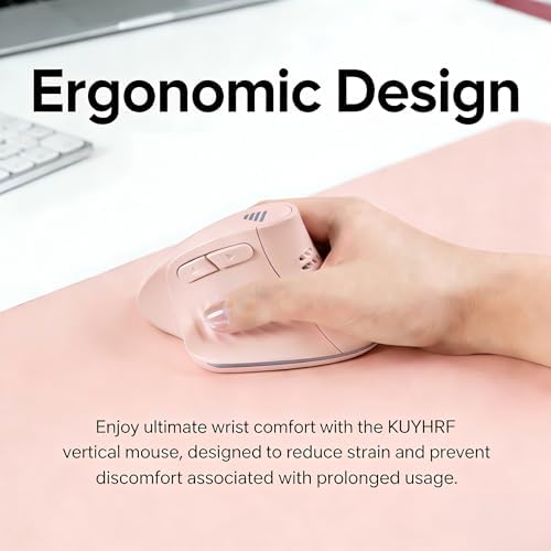 Bluetooth Wireless Dual-Mode Vertical Mouse - Silent Click, Ergonomic Comfort for Office & Home Use, Rechargeable with LED Breathing Light, Compatible with Multiple Devices (Pink)