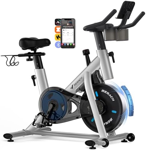 MERACH Exercise Bike, Magnetic Friction Stationary Bike for Home with APP