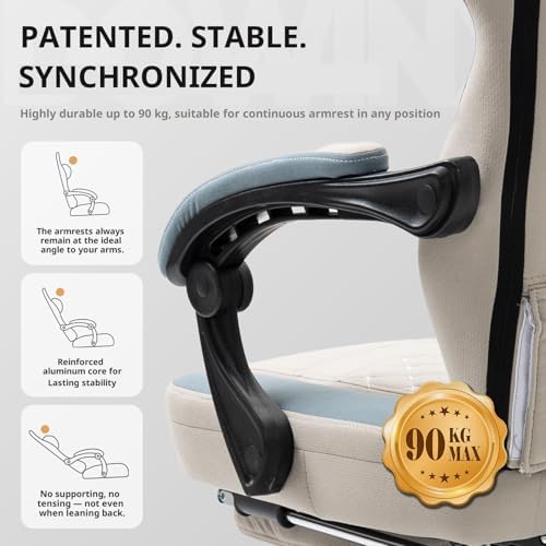 Dowinx Gaming Chair Breathable Fabric Game Chair with Gel Pad and Storage Bag, Comfortable Gamer Chair with Pocket Spring Cushion,Ergonomic Computer Chair with Footrest,Grey
