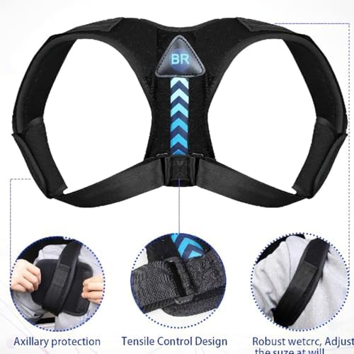 Posture Corrector Support Brace, Black Adjustable Back Straightener, Discreet Breathable Design for Spine Alignment, Upper Body Support Belt (XL)