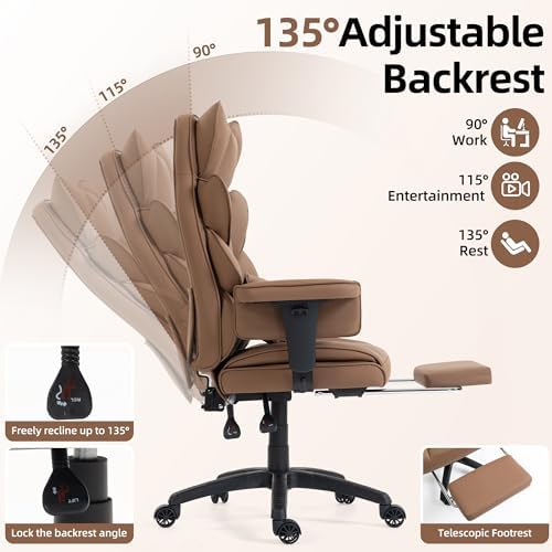 Office Chair,Executive Ergonomic Office Chair with Pocket Spring Cushion, High Back Computer Gaming Chair with Adjustable Armrests, Lumbar Support, Footrest, Executive Chair - Brown PU Leather