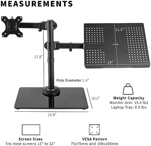 VIVO Free Standing Single Computer Monitor and Laptop Combo Desk Stand with Sleek Glass Base, Fits up to 32 inch Monitors and 17 inch Laptops, Black, STAND-V002FGL