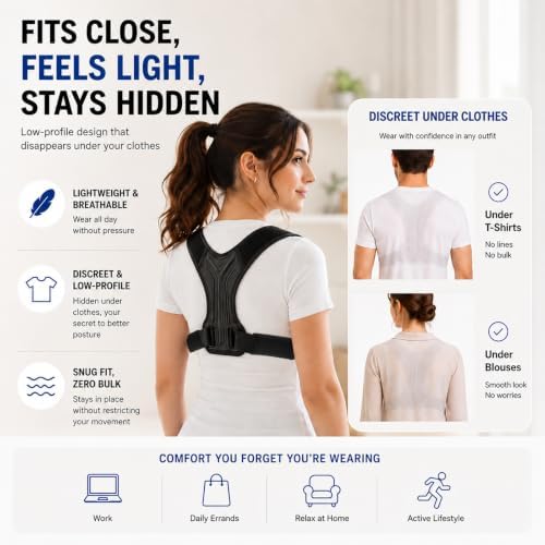 Posture Corrector for Women and Men, Adjustable Upper Back Brace with Shoulder Pads, Back Straightener for Rounded Shoulders & Daily Posture Support (Large)