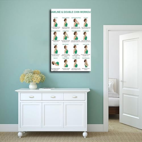 Jawline And Double Chin Exercises Face Exercises for Jaw And Neck Facial Muscle Workout Chin Neck Exercise Chart Canvas Poster Bedroom Decor Room Decor Frame 12x18inch