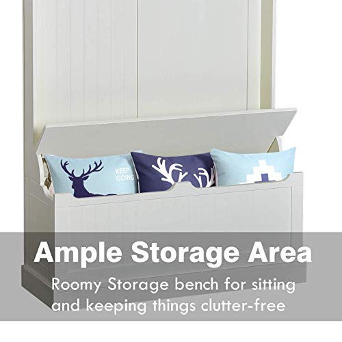 Hall Tree with Bench and Shoe Storage 3-in-1 Coat Rack Cream White