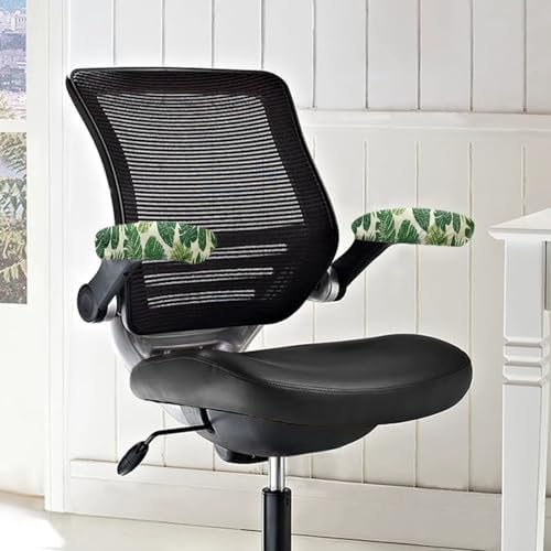 Monstera Leaves Print Chair Armrest Slipcovers, 2Pcs Office Chair Arm Pad Covers, Skin Friendly Stretchy Office Chair Armrest Covers