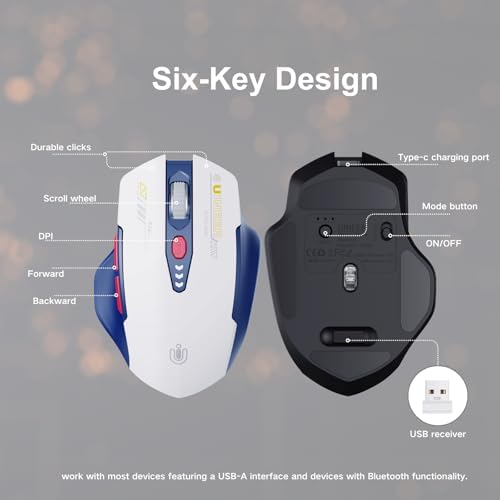 Uineer Bluetooth Mouse, Tri-Mode Wireless, Rechargeable, 3-Device Switch