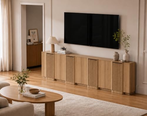 Fluted Buffet Cabinet with Storage, 55" Accent Sideboard Credenza