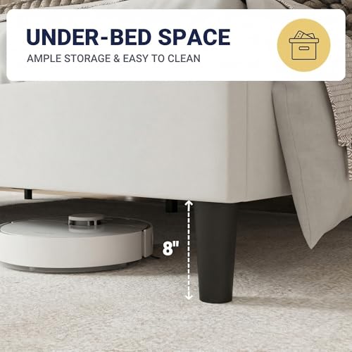 Queen Size Bed Frame, Plush Velvet Wingback, Modern Style, White