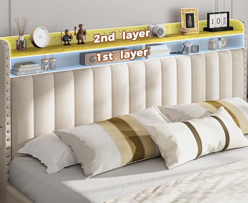 King Size Bed Frame with 4 Storage Drawers & Storage Headboard