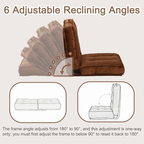 Folding Floor Tatami Chair with Back Support, 6-Position Adjustable, Coffee