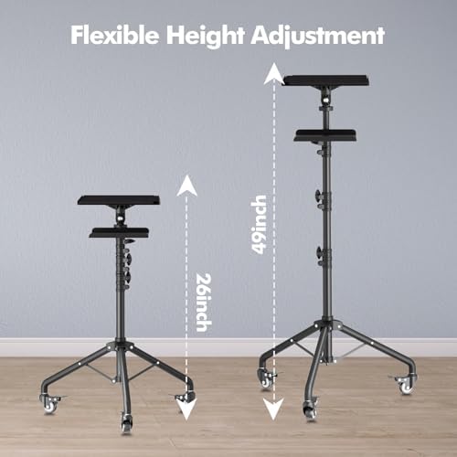 Projector Stand Tripod Laptop Tripod on Wheels with 2 Shelves