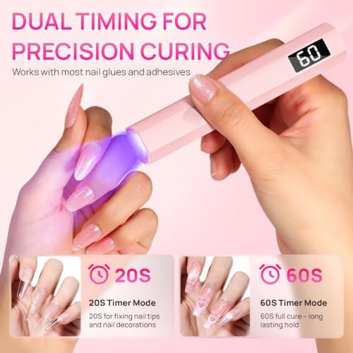 Krofaue Handheld UV Nail Lamp, 180mAh Rechargeable, 20/60s Timer, LCD