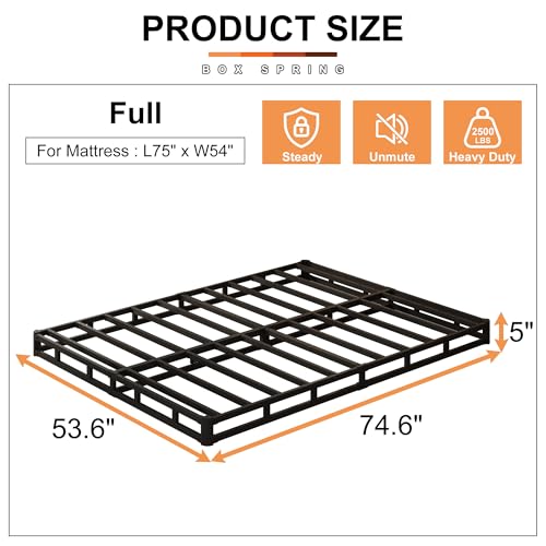 5 Inch Box Spring Full Size Metal Bed Base with Fabric Cover