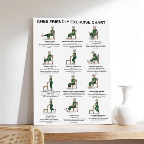 Knee Exercises for Seniors Gentle Knee Strength Mobility Friendly Chair Exercises Senior Fitness Canvas Poster Wall Art for Living Room Bedroom Decor Unframe 20x30inch