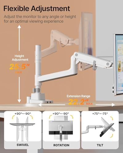 monTEK Ultrawide Monitor Arm Max 57",Height Adjustable 8.1"-25.5",White