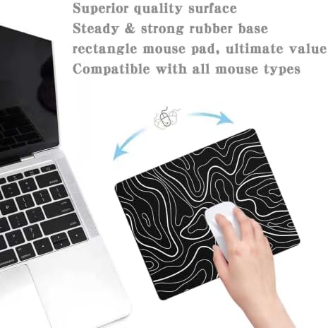Mouse Pad Black with White Topographic Line, Gaming Mousepad Mouse Pads for Desk Keyboard with Anti-Slip Rubber Base, Keyboard Pad Mouse Mat for Home and Office