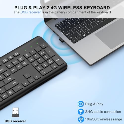 EDJO Wireless Keyboard, 2.4G Full-Sized Cordless USB Silent Computer Keyboard, Ergonomic Tilt Angle, Sleep Mode, Long Battery Life, for Windows, Mac OS Laptop/PC/Desktop/Notebook